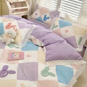 Washed Cotton Small Floral Quilt Cover, Four Piece Bed Sheet Set (Option: Crystal Love-1.8m flat sheet 4pcs set)