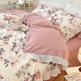 Washed Cotton Small Floral Quilt Cover, Four Piece Bed Sheet Set (Option: Datura Flower-2m flat sheet 4pcs set)