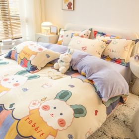 Winter Milk Four-piece Set Thickened Coral Velvet Double-sided (Option: Rainbow Rabbit-150x200cm)