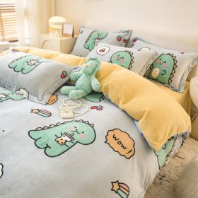 Winter Milk Four-piece Set Thickened Coral Velvet Double-sided (Option: Little Dinosaur-1.8m flat sheet)