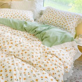 Washed Cotton Small Floral Quilt Cover, Four Piece Bed Sheet Set (Option: Shallow Summer-2m flat sheet 4pcs set)