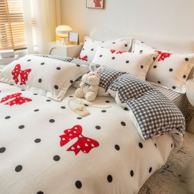 Winter Milk Four-piece Set Thickened Coral Velvet Double-sided (Option: Bow-1.8m flat sheet)