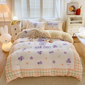 Large Version Milk Fiber Four-piece Set Autumn And Winter Thickening (Option: Gentle Bouquet-18m Fitted Sheet)