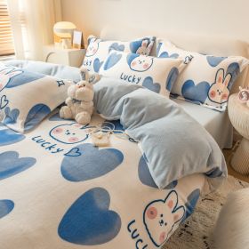 Winter Milk Four-piece Set Thickened Coral Velvet Double-sided (Option: Lucky rabbit-1.8m flat sheet)