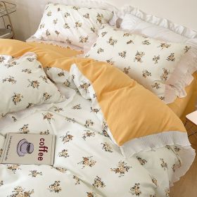 Washed Cotton Small Floral Quilt Cover, Four Piece Bed Sheet Set (Option: Floating light-1.5m flat sheet 4pcs set)