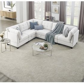 L shape Modular Sectional Sofa; DIY Combination; includes Three Single Chair and Three Corner (Color: Ivory)