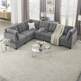 L shape Modular Sectional Sofa; DIY Combination; includes Three Single Chair and Three Corner (Color: Grey)