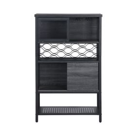 Industrial Bar Cabinet with Wine Rack for Liquor and Glasses; Wood and Metal Cabinet for Home Kitchen Storage Cabinet (Color: as picture)