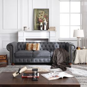 Classic Chesterfield Sofa Brown Faux Leather (Color: DARK GREY)