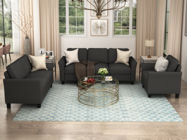 U_STYLE Polyester-blend 3 Pieces Sofa Set (Color: Black)