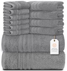 12 Piece Bath Towel Set for Bathroom Wealuxe Collection 2 Bath Towels 4 Hand Towels 6 Washcloths 100% Cotton Soft and Plush Highly Absorbent Soft Towe (Brand: White Classic)