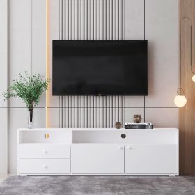 62.99-inch modern style multi-storage space white slide rail TV cabinet (Color: White)