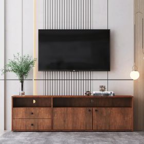 62.99-inch modern style multi-storage space white slide rail TV cabinet (Color: Rosewood)