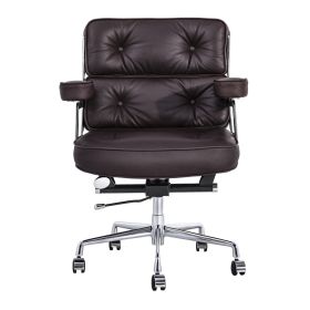 Lobby Genuine Leather Executive chair office Aluminum Alloy Base Swivel (Color: Dark brown)