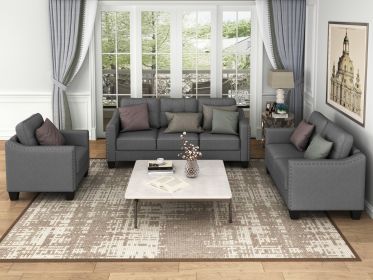 3 Piece Living Room Set with tufted cushions (Color: Gray)