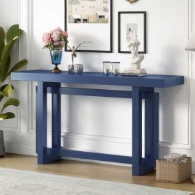 Contemporary Console Table with Wood Top, Extra Long Entryway Table for Entryway, Hallway, Living Room, Foyer, Corridor (Color: Navy Blue, Material: Solid Wood+MDF)