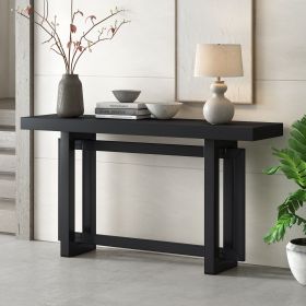 Contemporary Console Table with Wood Top, Extra Long Entryway Table for Entryway, Hallway, Living Room, Foyer, Corridor (Color: Black, Material: Solid Wood+MDF)