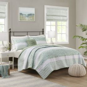 4 Piece Seersucker Quilt Set with Throw Pillow (Color: as Pic)