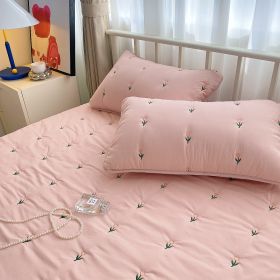 Maternal And Infant Grade Cotton Fitted Sheet Single Piece Simmons Mattress (Option: Tulip pink-150x200cm with Pillow Case)