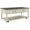 Two-tone Retro Cocktail Table Coffee Table Easy Assembly Movable with Caster Wheels for Livingroom (Antique Gray)