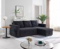 Sectional sofa with pulled out bed;  2 seats sofa and reversible chaise with storage;  both hands with copper nail