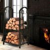 Fireplace Log Rack with 4 Pieces Fireplace Tools