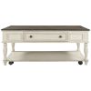 Two-tone Retro Cocktail Table Coffee Table Easy Assembly Movable with Caster Wheels for Livingroom (Antique Gray)