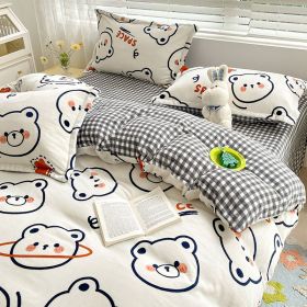 Winter Milk Four-piece Set Thickened Coral Velvet Double-sided (Option: Space Bear-150x200cm)