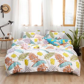 Washed Cotton Four-piece Bedding Set Autumn Single (Option: Pattaya Leaves-180cm)